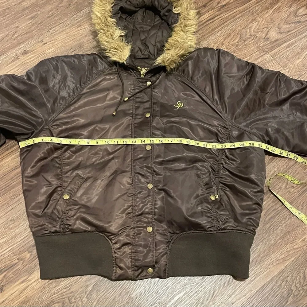 Vintage South Pole Women’s Faux Fur Trim Hooded Jacket Brown Size 3X